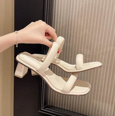 Women's High-heel Open-toe Slide Sandals For Outdoor Summer Wear, Leg-lengthening, Luxurious And Trendy, Block Heel, Fairy Style.