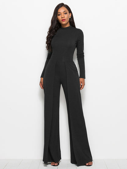 Round Neck Long Sleeve Wide Leg Jumpsuit