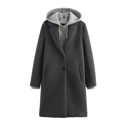 Detachable With Coat And Cap Stitching Coat For Women