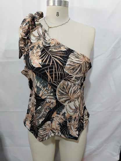Women's Vacation Beach Print Single Shoulder Vest Top