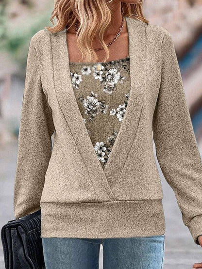 Women's V-neck Long-sleeved False Two-piece Suit Top