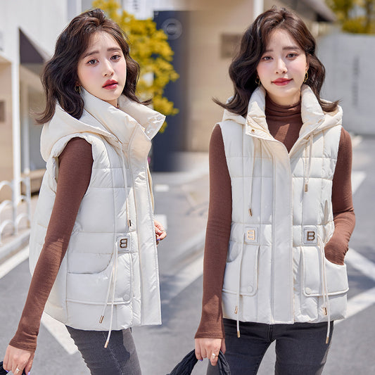 Temperament Waistcoat Solid Color Hooded Cotton Vest