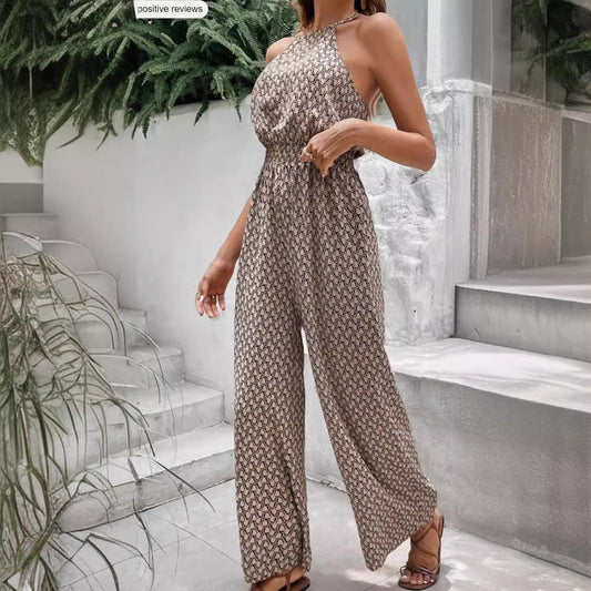 Casual Sleeveless Geometric Print Leopard Jumpsuit