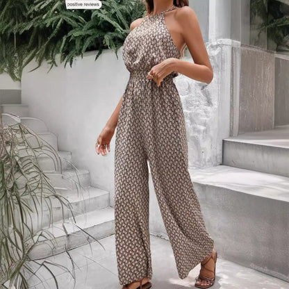 Casual Sleeveless Geometric Print Leopard Jumpsuit