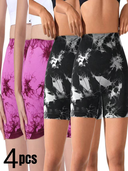 4 PACK Women Workout Shorts Tie Dye Womens Gym Scrunch Butt Lifting Workout Shorts