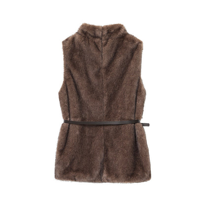 Elegant Women's Sleeveless Belt Turtleneck Top