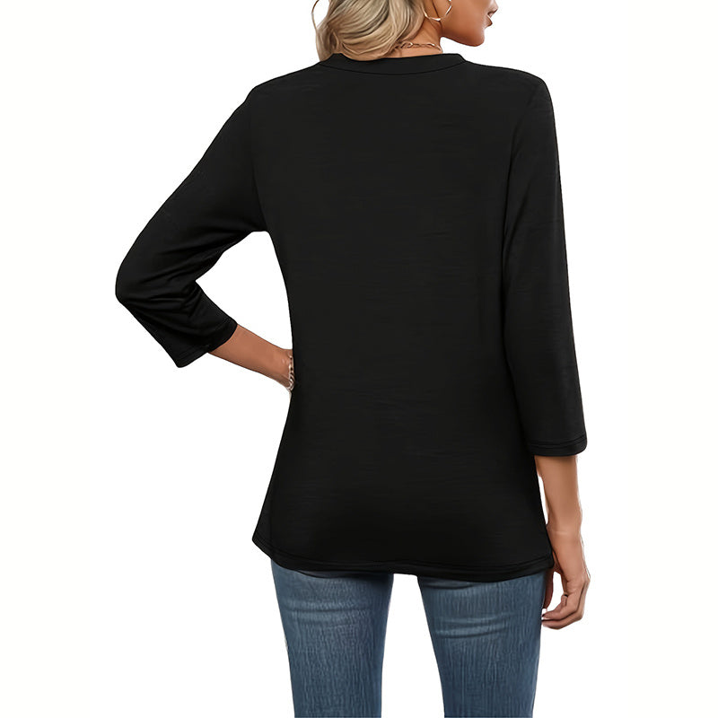 Women's 3-Pack Long Sleeve Tops, Fall Winter Casual Round Neck Tunic Blouses, Lightweight Button Pullover Shirts