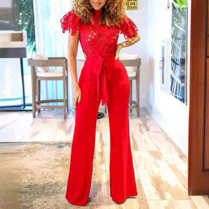 Elegant Lace Stitching Hollow Slim Fit Bodysuit Women