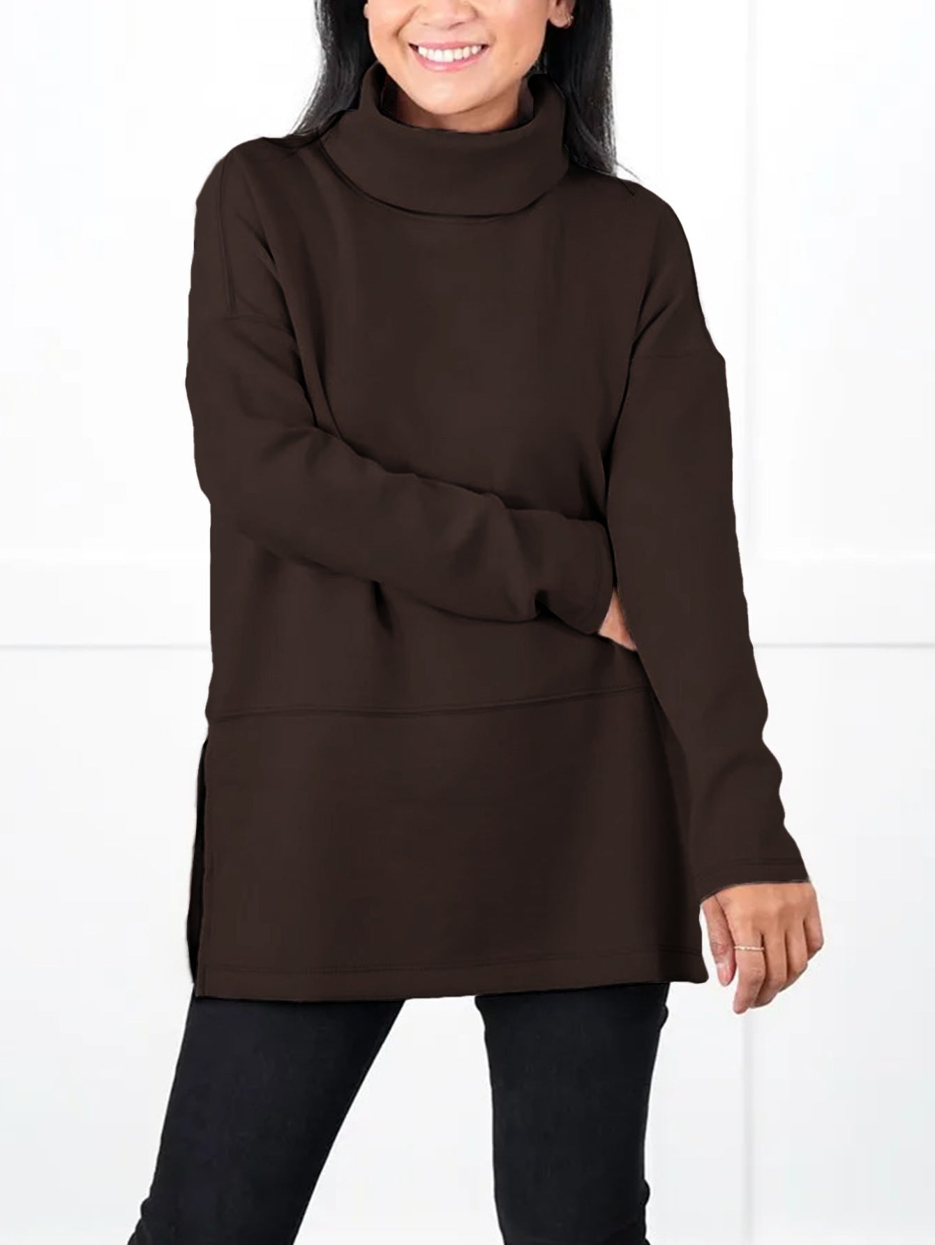 Large Size Multicolor Minimalism Turtleneck Top