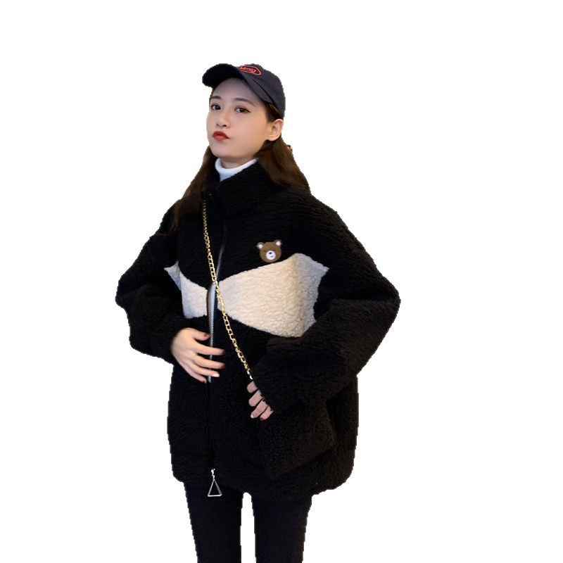 Lamb Wool Fleece-lined Thickened Overcoat Jacket