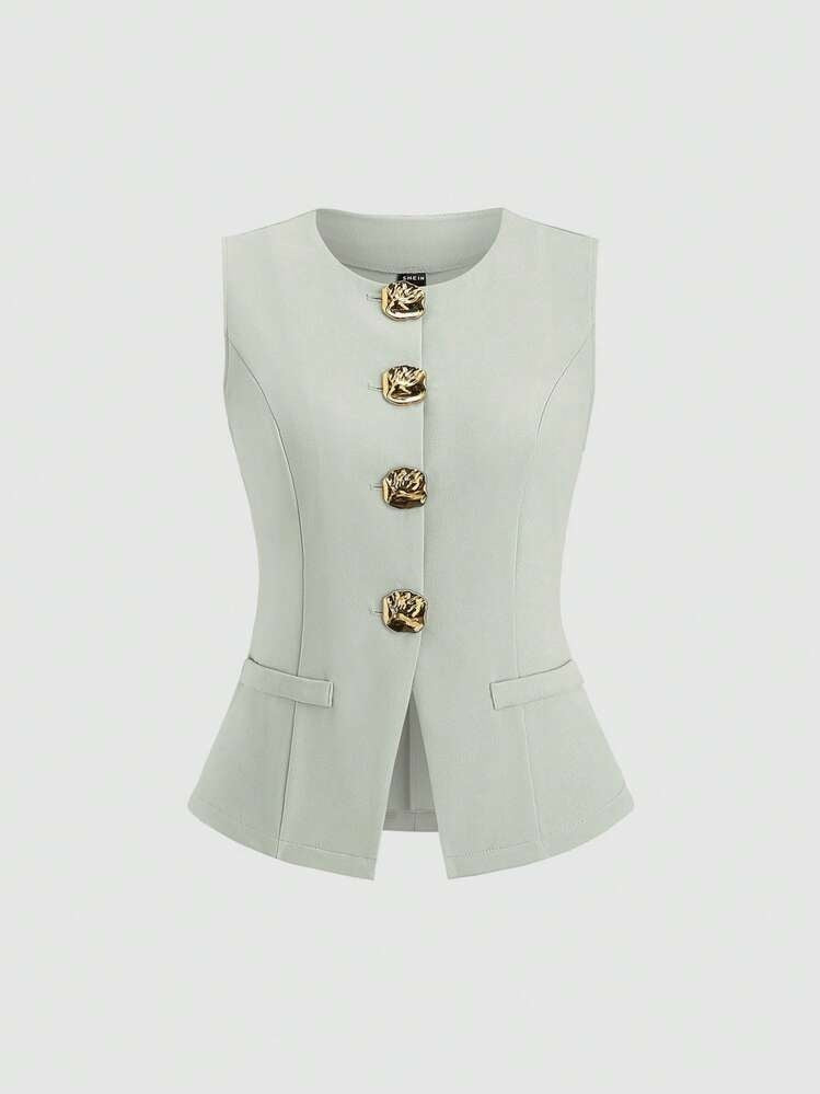 Sleeveless Round Neck Vest Fashion Women's Wear Elegant Waist-tight Solid Color