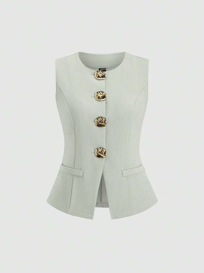 Sleeveless Round Neck Vest Fashion Women's Wear Elegant Waist-tight Solid Color