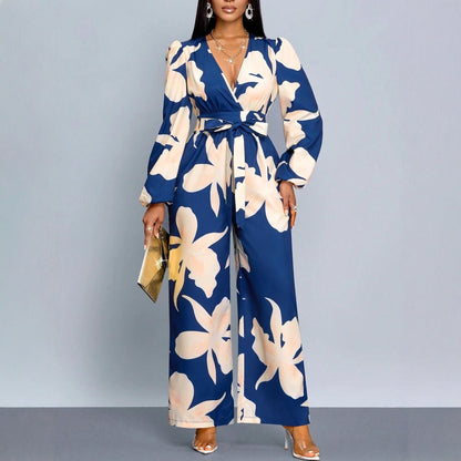 Women's Printed Long Sleeve Jumpsuit Suit