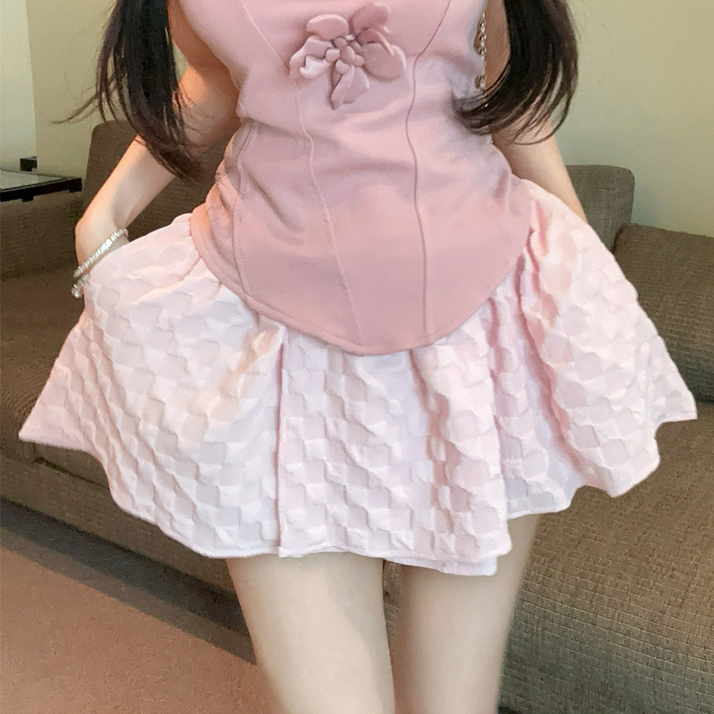 Tube Top High Waist A- Line Skirt Suit