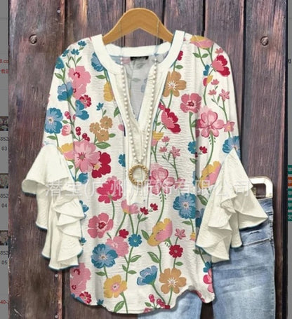 Floral Element Printing Digital Printing Casual Women's Top