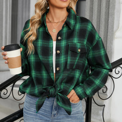Oversize BF Style Plaid Brushed Long Sleeve Shirt
