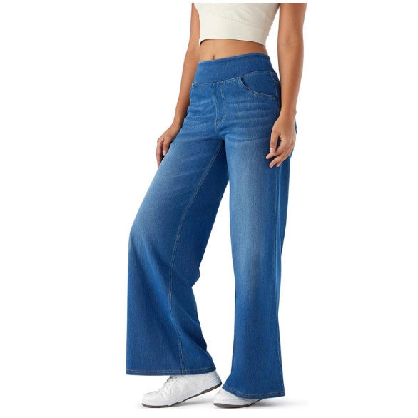 Stretch Waist Drooping Straight Pants Slimming Loose Trendy Denim Trousers