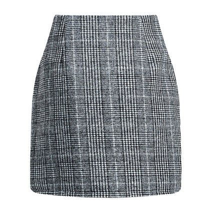 Womens High Waist Plaid Skirt Bodycon Pencil Wool Mini Skirts