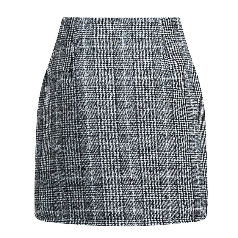 Womens High Waist Plaid Skirt Bodycon Pencil Wool Mini Skirts