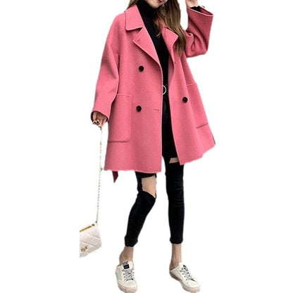 Winter Women's Korean-style Hepburn-style Loose Mid-length Faux Wool Coat