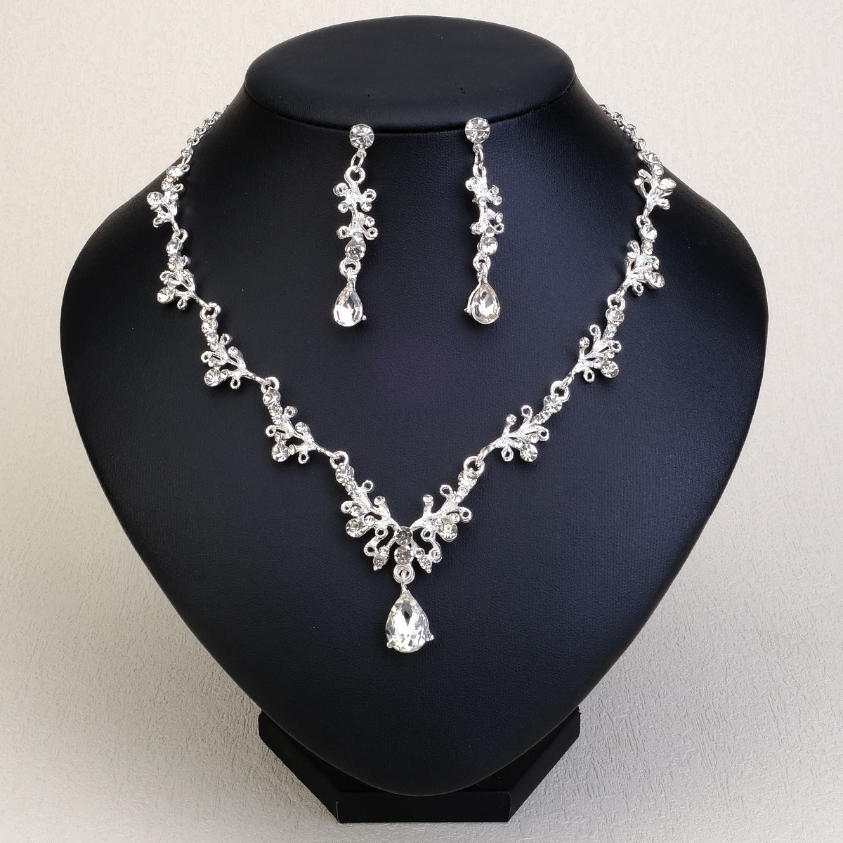 Rhinestone Pearl Earrings & Necklace Set for Women