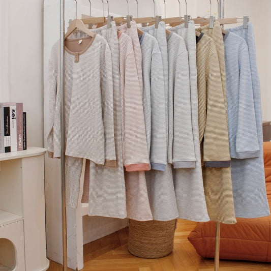 Round Neck Pullover De Velvet Pajamas Women's Autumn Long-sleeved Trousers Striped Homewear Suit