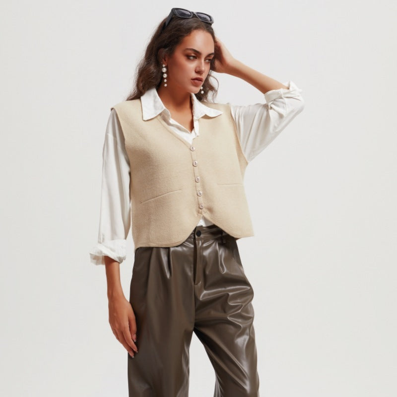 Women's Single-breasted Knitted Cardigan Retro Short