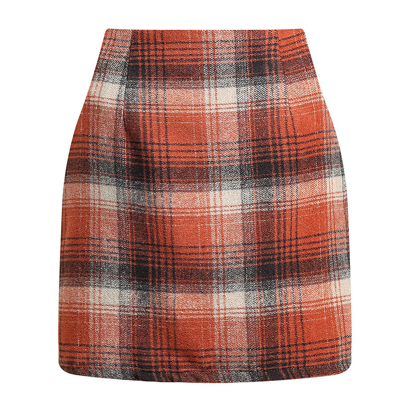 Womens High Waist Plaid Skirt Bodycon Pencil Wool Mini Skirts