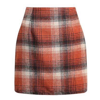 Womens High Waist Plaid Skirt Bodycon Pencil Wool Mini Skirts