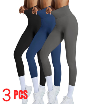 3 PACK Women's High Waisted Seamless Leggings - Butt Lifting & Tummy Control Yoga Pants, Non-See Through Workout Leggings With Soft Compression, Solid Color Activewear