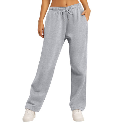 Women's Solid Color Casual Loose Fleece-lined Trousers