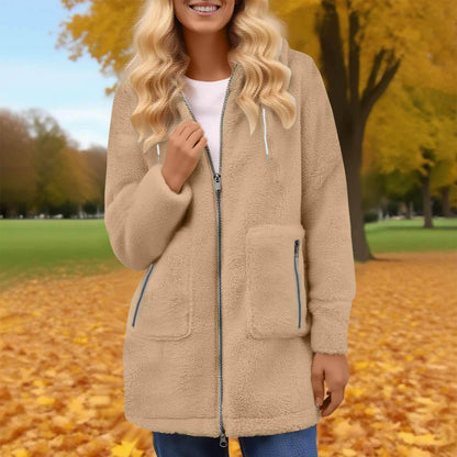 Fashion Autumn And Winter Zipper Pocket Lamb Wool Coat
