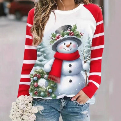 Large Size Women's Snowman Pattern Long Sleeve