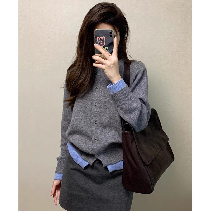 Idle Style Contrast Color Sweater Female Early Autumn Retro College