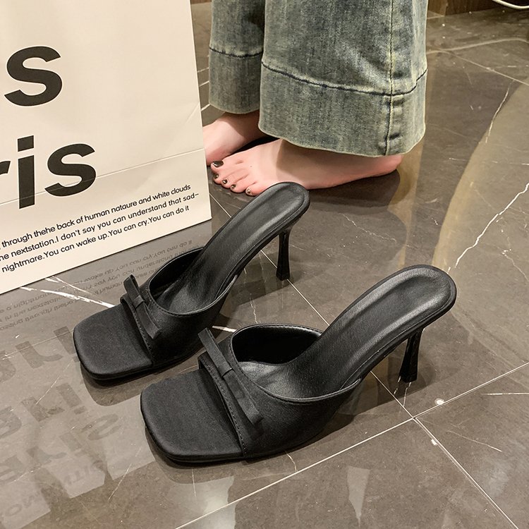 High Heels, Sandals, Women's Heads In A Straight Line, High-end Feel, Worn With Thin Heels And Bow Ties