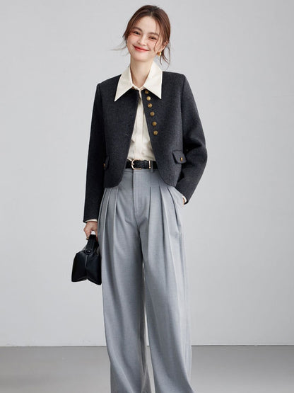 High Sense Short Temperamental Crew Neck Coat Women