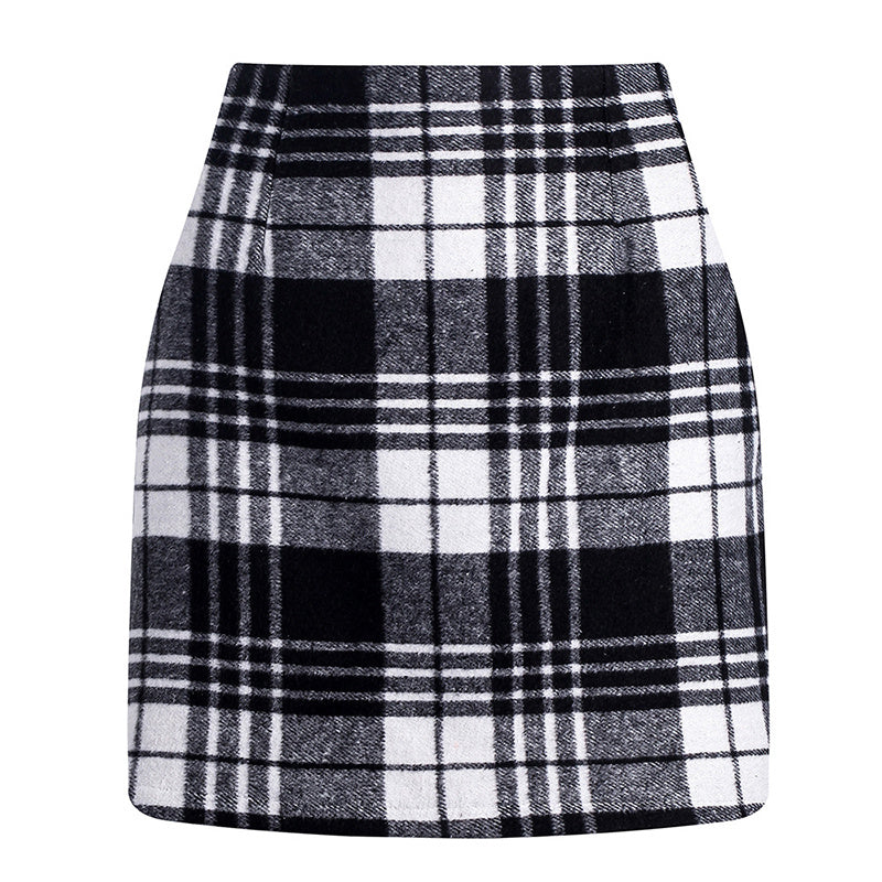 Womens High Waist Plaid Skirt Bodycon Pencil Wool Mini Skirts