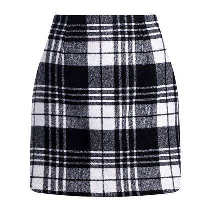 Womens High Waist Plaid Skirt Bodycon Pencil Wool Mini Skirts