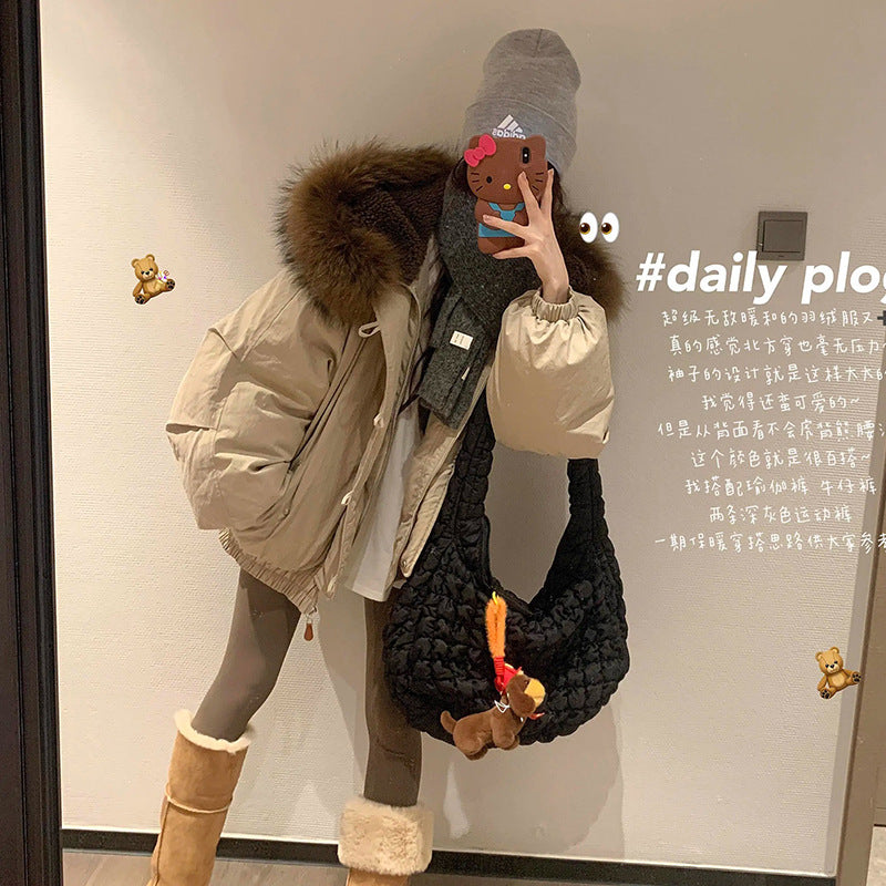 Retro Big Fur Collar Hooded Cotton Jacket Women's Coat