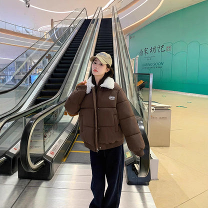 Loose And Warm Thickened Lamb Fur Collar Cotton-padded Clothes