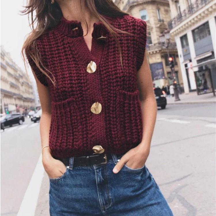 Women's Button Thick Knitted Short Cardigan