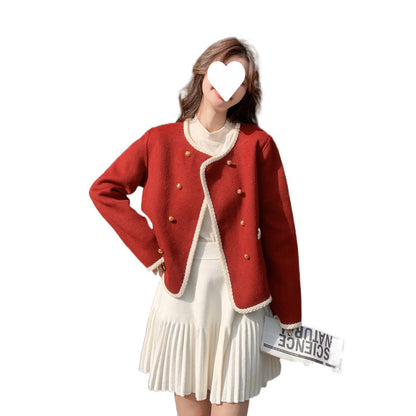 Red Classic Style Double-sided Knitted Coat For Women