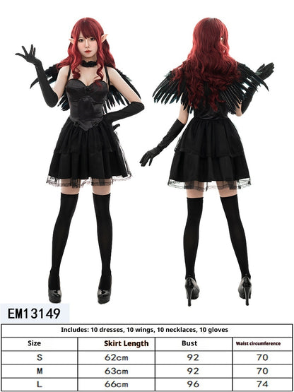 Halloween Black and White Angel Devil Costume Dark Dress Set