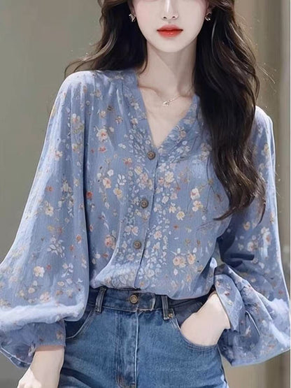 Women's French-style Elegant Floral Shirt