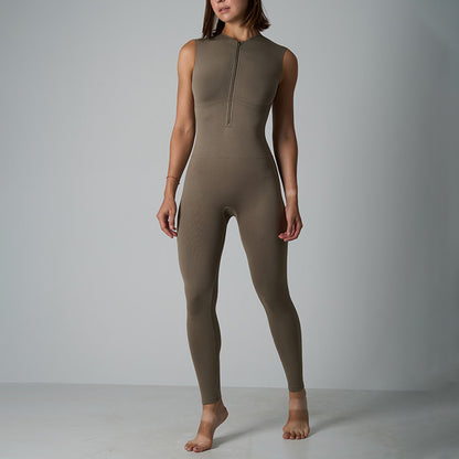 Seamless Shapewear Fitness Yoga Sleeveless Zipper High Elastic Nude Feel Running Body Shaping Trousers Jumpsuit