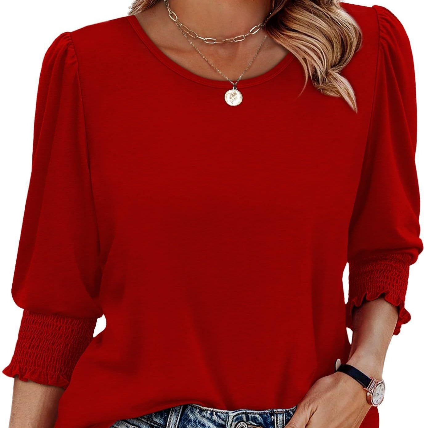 Autumn Loose Casual Print Round Neck Top For Women