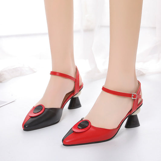 Comfortable, Closed-toe, Chunky-heel, Openwork Sandals