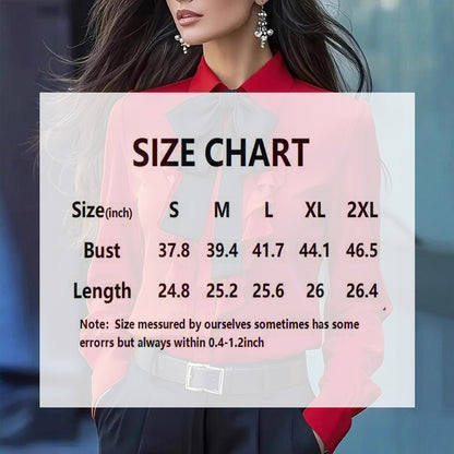 Women's Elegant Ruffle Trim Blouse With Black Bow Tie, Long Sleeve Office Shirt For Spring & Fall