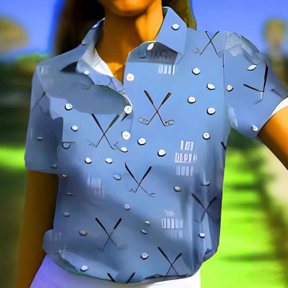 Casual Golf Printed T-shirt Polo Collar Top Women