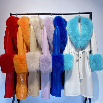 Slim-fit Leather Sheepskin Fox Fur Coat